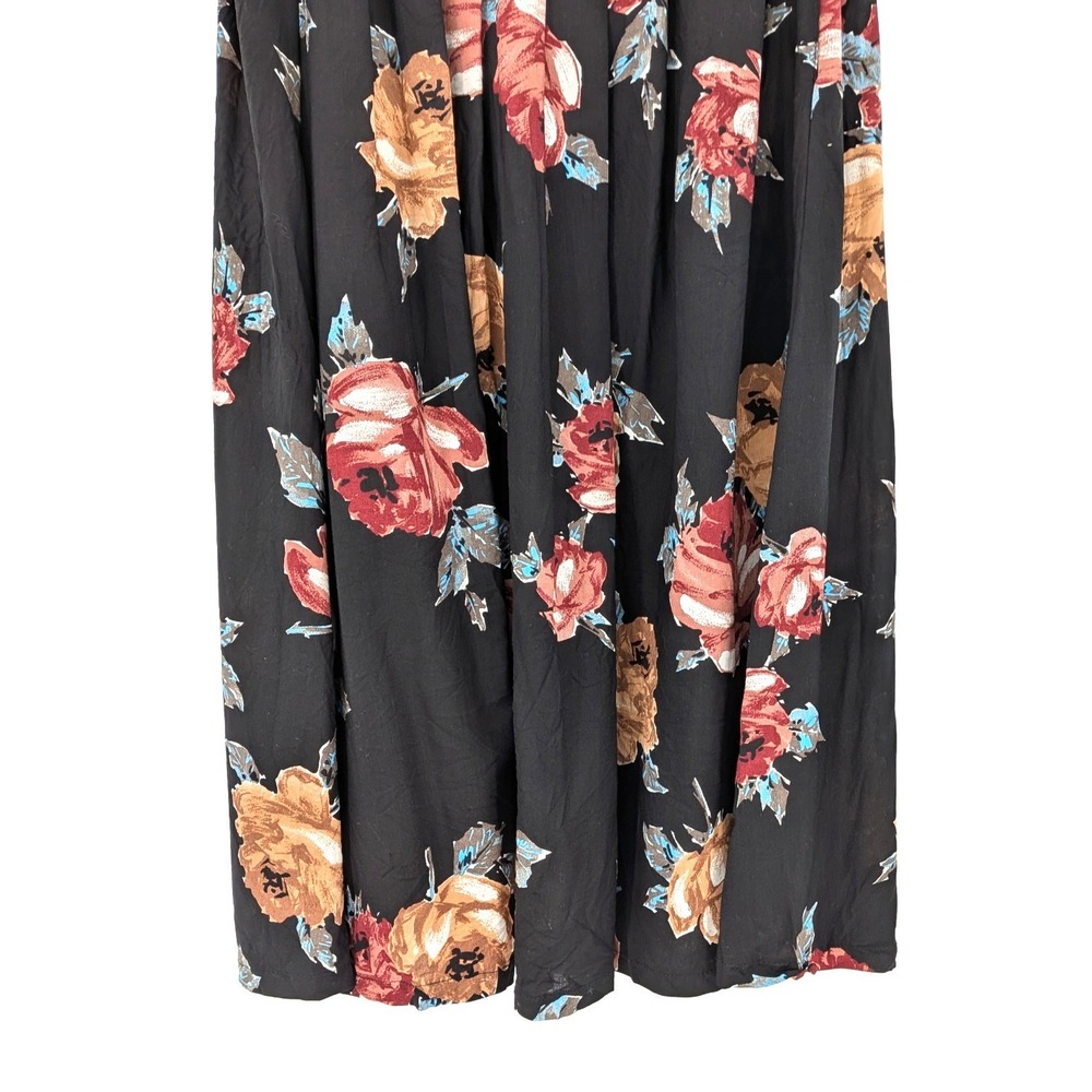 Vintage Floral Midi Skirt‎ Black Rayon Pleated Size 12 USA Made Cottage Boho - Picture 6 of 9